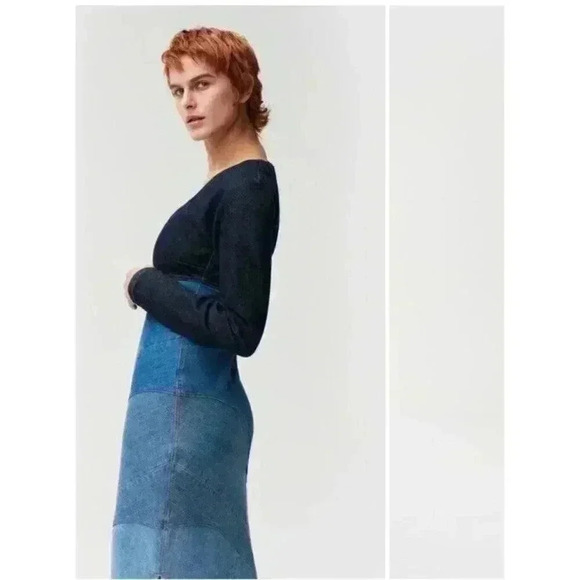 GANNI X Ahluwalia Denim Square Neck Midi Denim Wavy Dress Size 34 2 - Picture 4 of 15